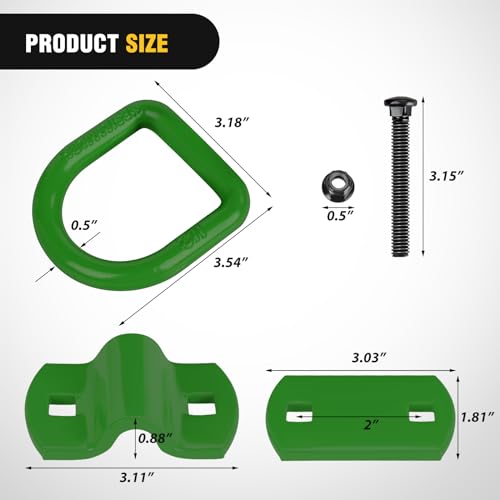 Nilight 4 PCS 1/2" D Ring Tie Down Anchor Bolts on Trailer | Heavy Duty Rings with Screws Bolts on Trailer Truck Bed Cargo 12000 Lbs Break Strength Hook Green - color: Dark Green