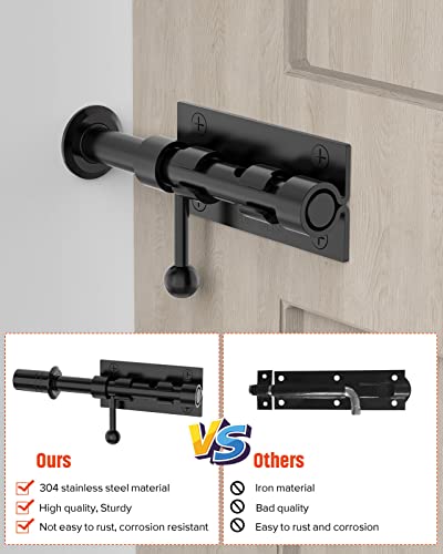 Heavy Duty Slide Bolt Gate Latch Hardware, 6.3 Inch, Black - color: Black - 1 Pack