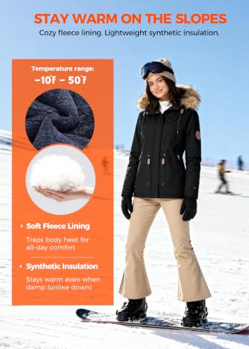 wantdo Women's Waterproof Ski Jacket Warm Fleece Lined Snow Winter Coat - color: Black, size: Small