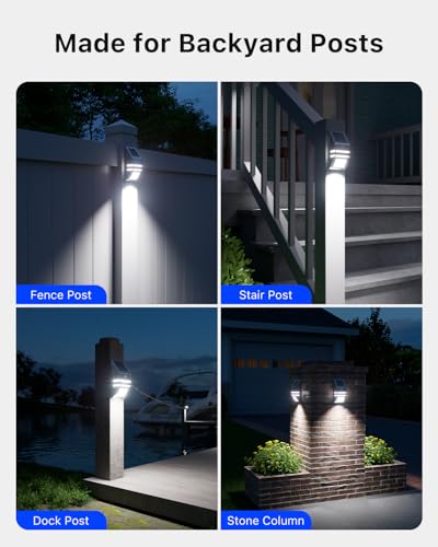 4 Pack Metal Solar Fence Lights Cool White Lamp with Motion Sensor | Stainless Steel, Polished Silver Finish, Waterproof, Outdoor Security Lighting for Post Siding, Stair, Path, Yard, House Wall - color: Silver