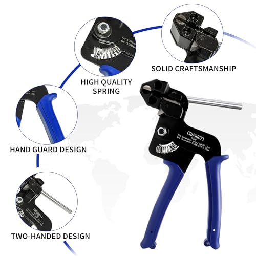 Heavy Steel Cable Tie Tool：Stainless Steel Zip Tie Gun, Metal Tie Wrap Gun Kit, Duty Outdoor Adjustable Fastening Cutting Tie Tool Sets with 100pcs Self-Locking Metal Steel Zip Ties CHUSHUYI