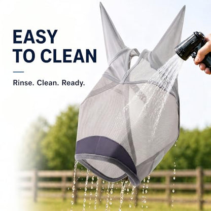 Horse Fly Mask, Super Comfort Fly Masks for Horses, Adjustable UV Protection Breathability Horses Fly Masks with Ears, Pony Mini Equine Fly Mask for Miniature Foal Draft Cob Srabian Full (Gray, S) - size: S