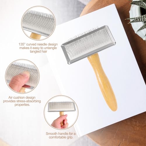 MECCANIXITY 2 Pcs Wool Carder, Hand Carding Brush 2 Medium Wooden Pet Grooming Tool for Needle Felting Pet Grooming Weaving Craft Supplies, Silver, Wood Color - style: 2 Medium