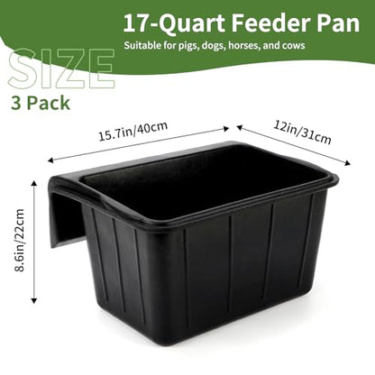 3 Pack 17 Quart Rubber Feed Pan, Horse Feed Pan with Stall Hook - color: Black-17 Quart, size: 17 Quart