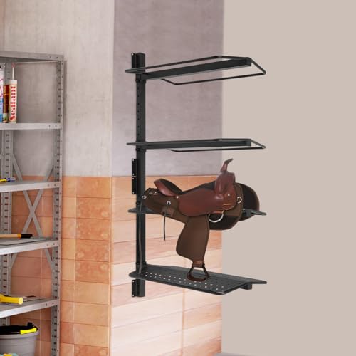 4-Tier Wall Mounted Saddle Rack, Heavy Duty Steel Saddle Storage Rack with Adjustable Spacing, 55 Lb per Tier Horse Tack Organizer for Barn Home Garage, Stables, Garages, Barns, Utility Rooms