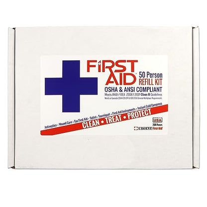 OSHA & ANSI 2021 Class B Refill Kit, 50 Person, 208 Pieces-First Aid Refill | ANSI 2021 Class B refill/upgrade with splint, tourniquet, tools and single-dose items for larger workplace first aid kits. - size: Kit