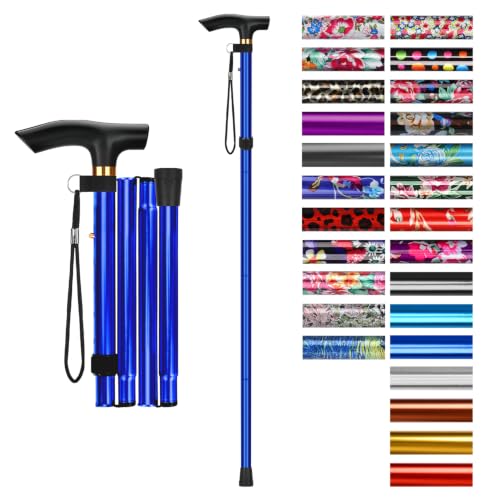 supregear Folding Cane, 5-Level Adjustable Height Walking Stick Lightweight Collapsible Portable Travel Cane with Wrist Strap and T Handle for Elderly Disabled Men Women - color: Dark Blue