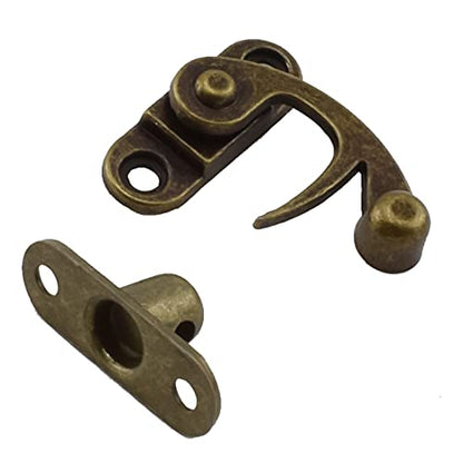 Antique Right Hook Hasp Latch Retro Swing Horn Lock | Clasp with Mounting Screws, Zinc Alloy - 4PCS 1.14" x 1.3" Bronze Tone - color: Bronze