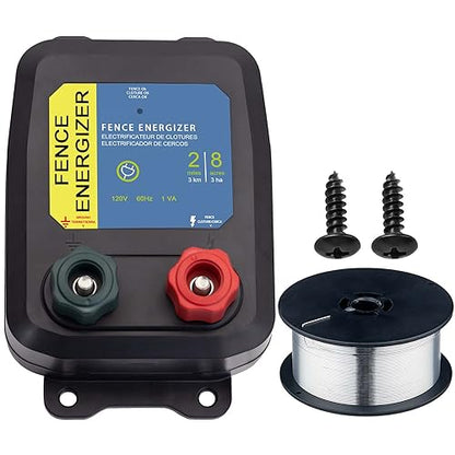 Electric Fence Energizer Plus 250,Electric Fence Charger and 17 Gauge Spool Aluminum Wire PE2 0.10 Joule,Livestock Fence Chargers for Containing Pets and Keeping Out Small Nuisance Animals - color: 0.10 Joule With accessories
