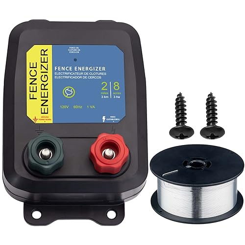 Electric Fence Energizer Plus 250,Electric Fence Charger and 17 Gauge Spool Aluminum Wire PE2 0.10 Joule,Livestock Fence Chargers for Containing Pets and Keeping Out Small Nuisance Animals - color: 0.10 Joule With accessories