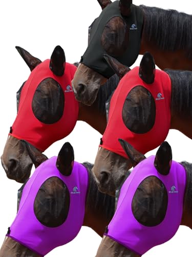 Mask Tech 5 Pieces Horse Fly Masks with Ears, Stretchy Elastic Mesh Fly Masks, 3D Eye Clearance, UV Protection-Large,Combo 24 - color: Combo 24, size: Large
