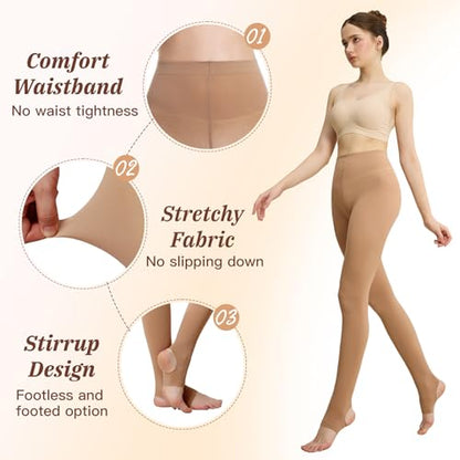 MANZI Women's Stirrup Tights Convertible Dance Tights Adult Women for Ballet Pack of 2 - color: Light Suntan, size: Medium-Large