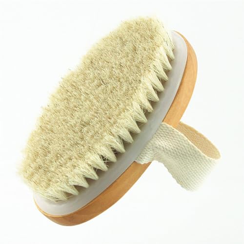 Wooden Soft Horsehair Mane Natural Bristles Bath & Shower Brush, 5x2.8 Inch Oval Shape Dry Body Brush Scrubber for Exfoliating, Detox and Cellulite, etc. (White Horsehair) - size: 5x2.8 Inch Oval Shape Wooden White Horsehair