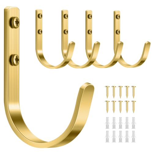 22LB Wall Hooks for Hanging Towel/Coat, Brushed Gold 5 Pack - color: Brushed Gold, size: 5 Pack