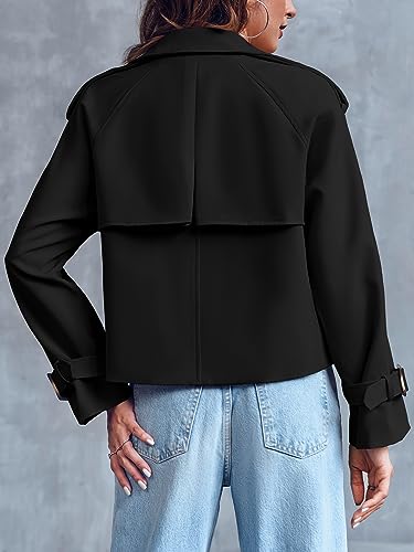 Saodimallsu Women Crop Double Breasted Trench Coat Short Cropped Jacket - color: Black, size: Medium