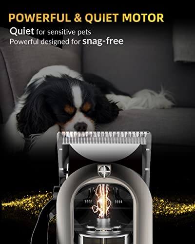 E-Hunter Professional Dog Clippers Cordless Rechargeable - Pet Grooming Kit with 8 Comb Guides, LED Display & Quiet Motor 50DB for Dogs, Cats with Thick Hair - Includes Cleaning Brush & Oil