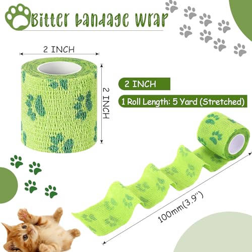 Threlaco 3 Rolls No Chew Bandage for Dogs Bitter Bandage Wrap for Dogs Wound Wrap (2 Inches X 5 yd,Green) - size: 2 Inch X 5 yd