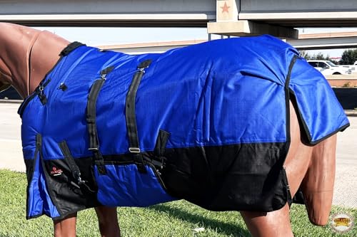 Hilason 600D Waterproof Turnout Blanket for Horses with Belly Wrap - size: 66 In