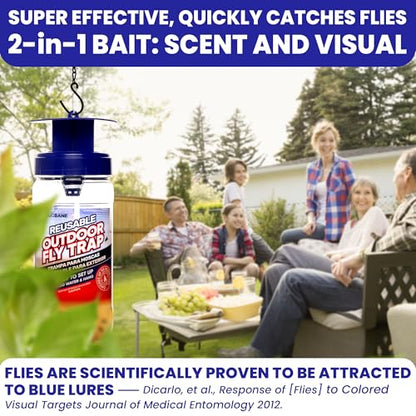 3 Fly Traps Outdoor Fly Trap for Patio with 6 Non-Toxic Dissolvable Bait Refills. Reusable Hanging Bug Catcher Killer for All Filth Flies for Outside Bug Control Yard Ranch. Hanging Chains Included. - style: 3pack
