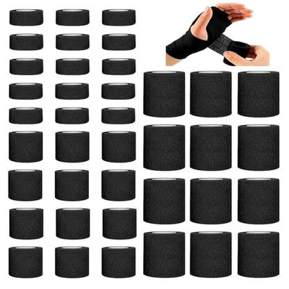 BIRDDIE 39 Packs 1"/2"/3" Black Self Adherent Bandage Wrap | Non-Woven Self Adhesive Bandage Wrap for Thumb Finger Wrist Ankle Wounds Vet Wrap Bandages Tape Athletic Tape - color: Black Bandage-39