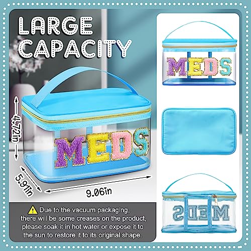 Geetery Chenille Letter Bag, Meds Cheer Travel Cases Cheerleader Gifts Cosmetic Bag Nylon Makeup Portable Preppy Patch with Zipper Toiletry Storage Case for Women(Blue,Meds) - color: Blue, style: Meds