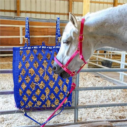 Majestic Ally Double Side Open Slow Feeder Hay Bag - Diamond Shaped Obliquely Placed Webbing (Royal Blue) - color: Royal Blue