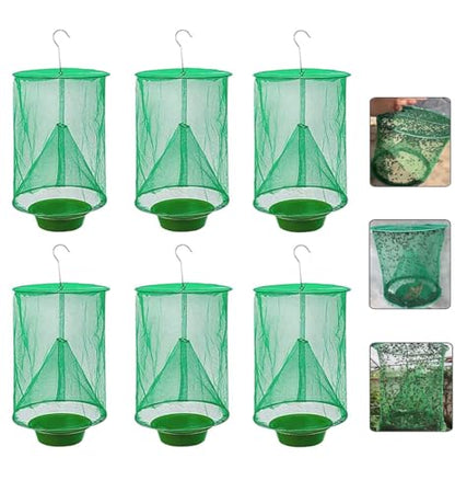 6 Pack Ranch Fly Trap, 2026 New Hanging Fly Catcher, The Most Effective Trap Ever Made with Pots, Cage Catcher for Indoor and Outdoor, Family Farms, Park, Restaurants, Green
