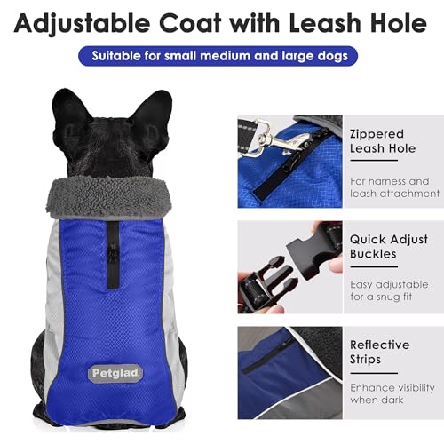 Petglad Dog Coat, Waterproof Ripstop Dog Winter Jacket with Leash Hole, Reflective Adjustable Warm Pet Fleece Snow Sweater for Small Medium Large Dogs - Blue, S - color: Blue, size: S