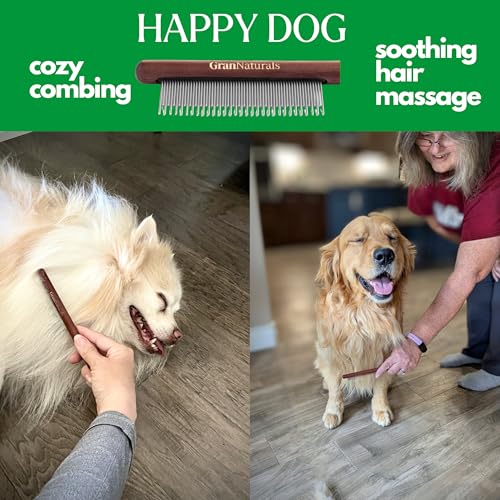 GranNaturals Wooden & Metal Pet Comb for Detangling Hair, Grooming Fur, Dematting for Large and Small Dogs, Long & Short Haired Cats