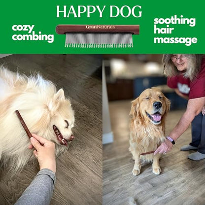 GranNaturals Wooden & Metal Pet Comb for Detangling Hair, Grooming Fur, Dematting for Large and Small Dogs, Long & Short Haired Cats