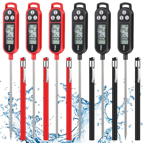 Copkim 6 Pcs Food Thermometer Instant Read Probe BBQ,Red,Black | Waterproof Stainless Probe, Accurate Temperature Reading, Meat Grilling Baking Water Milk Yogurt Cooking Kitchen BBQ - color: Red, Black