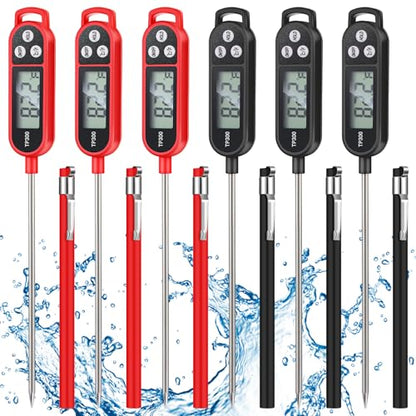 Copkim 6 Pcs Food Thermometer Instant Read Probe BBQ,Red,Black | Waterproof Stainless Probe, Accurate Temperature Reading, Meat Grilling Baking Water Milk Yogurt Cooking Kitchen BBQ - color: Red, Black