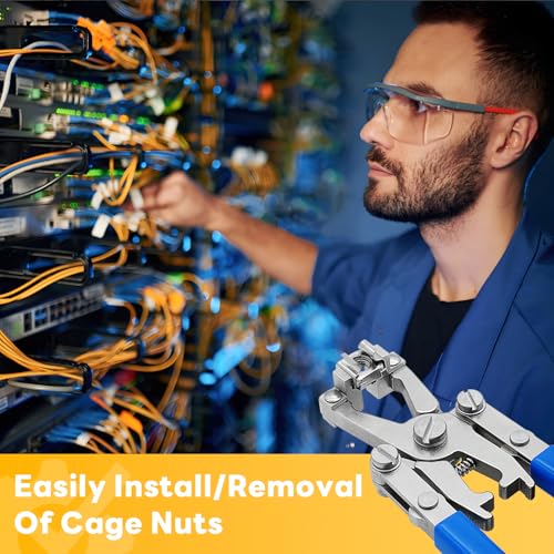Rotable Dual Head Cage Nut Tool Kit with 10 Sets M6 Silver Rack Mount Screws - Screw Install and Remove Tool for M4 M5 M6 M8 M10 - Screw Tool Kit for Server Rack, Network Cabinet, Data Center(Blue) - color: 10 Pack Cage Nuts+Blue Handle Tool