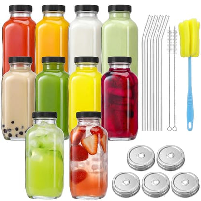 CUCUMI 10pcs 16oz Glass Juice Bottles with Lids - color: 10 Pack, size: 16oz