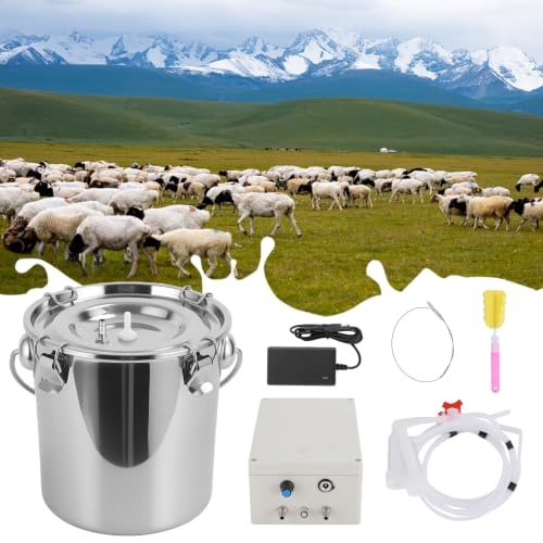 Automatic Pulsating Goat Milking Machine, 14L Stainless Steel Bucket Portable Sheep Milker with Food-Grade Silicone Cups and Adjustable Suction for Farm Home Use Dairy Equipment M - size: M