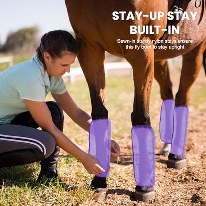 Mesh Fly Boots Horse Fly Boots Mesh Fly Wraps Leg Guard for Horse Set of 4 - color: Purple