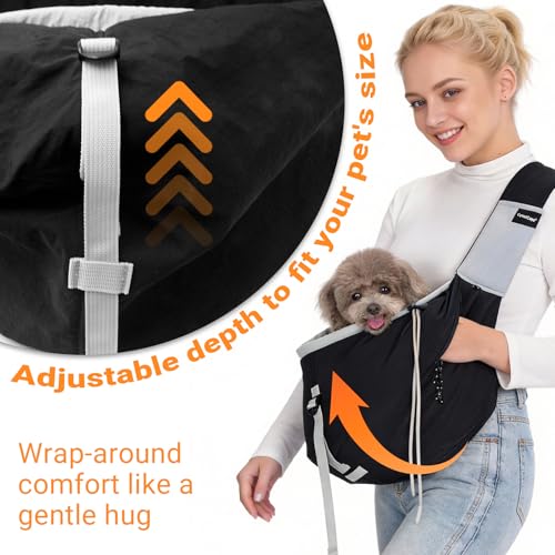 Dog Carrier Sling for Small to Medium Dogs & Cats – Hands-Free Pet Pouch Carrier, Breathable Sling for Walking, Hiking, Travel, Vet Visits - color: Black