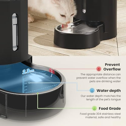 CZPET Automatic 4L/135Oz/1Gal Cat Water Dispenser with Stainless Steel Bowl, Gravity Waterer for Small Medium Dog Puppy Kitten (Black) - color: Black, size: 4L