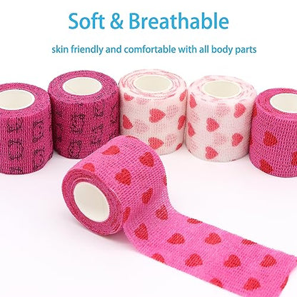 Self Adhesive Bandage Wrap Animal Cohesive Bandage Self Adherent Wrap First Aid Tape for Dogs Cats Horses Birds & Wrist Healing Ankle Sprain (2 Inch Heart 6 Rolls) - color: 2 Inch Heart 6 Rolls