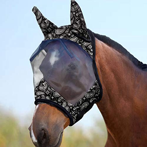 Harrison Howard LumiVista Horse Fly Mask Standard with Ears UV Protection for Horse Paisley Wave XL Extra Full - color: Paisley Wave, size: Extra-Full (X-Large)