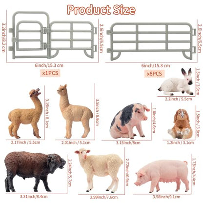 Toymany Realistic 17PCS Farm Animal Figurines Set with Fence, Includes Pigs, Sheeps, Alpaca and Rabbits Figures, Educational Toy Easter Bunny Figures Cake Toppers Birthday Gift for Kids Toddlers - style: Farm Set (17PCS)
