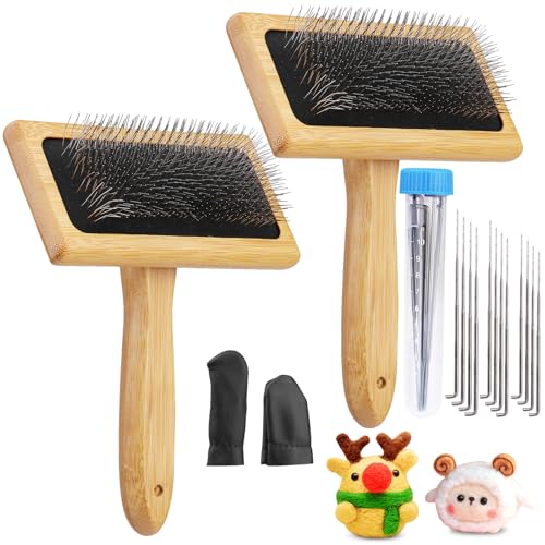 kdafio 2 Pcs Wooden Wool Carders Hand Carders for Wool Needle Felting - color: Color 1,17Pcs