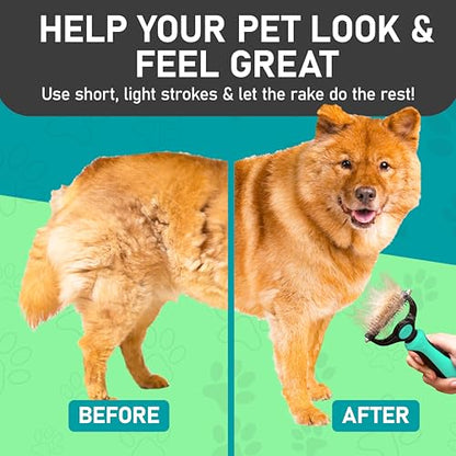 Maxpower Planet Hair Brush - Double Sided Shedding, Dematting Undercoat Rake for Dogs and Cats - Extra Wide Dog Grooming Brush, Reduce Shedding by 95%, Turquoise - color: Turquoise, size: Large