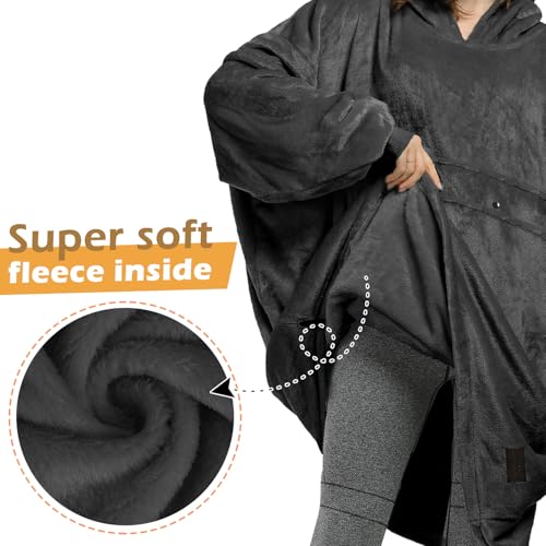 Catalonia Oversized Blanket Hoodie, Wearable Fleece Blanket Sweatshirt - color: Black / Fleece
