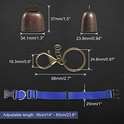 Goat Bells and Collars Set 4 Pcs Cow Horse Sheep Grazing Copper Bells and Lobster Claw Clasps Goat Collars for Cow Horse Sheep Small Pets Anti-Theft Accessories