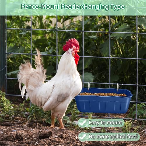 Chicken Feeder Waterer,Hanging Goat Feeders,Feed Trough 3.5 Quart 2 Pack,Hanging Fence Feed Trough for Poultry Livestock,Blue - color: Blue, size: 3.5 Quart (2 Pack)