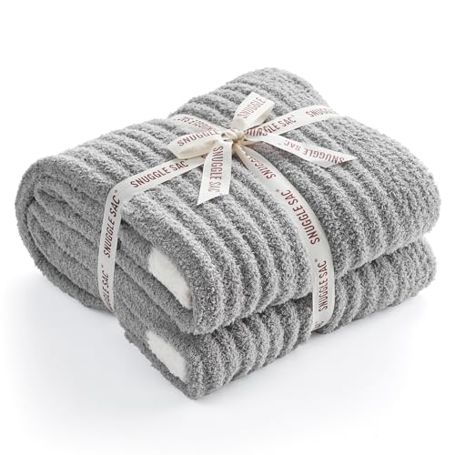 Snuggle Sac Queen Size Blue Blanket for Bed, Soft Luxurious Bedding Blankets, Large Fuzzy Plush Microfiber Blankets, Grey, 90x90 inches - color: Grey, size: Queen(90"x 90")
