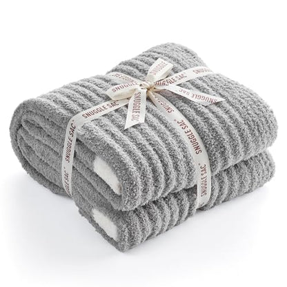 Snuggle Sac Queen Size Blue Blanket for Bed, Soft Luxurious Bedding Blankets, Large Fuzzy Plush Microfiber Blankets, Grey, 90x90 inches - color: Grey, size: Queen(90"x 90")
