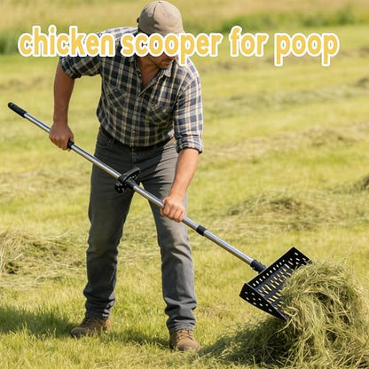 XCL Chicken Poop Scooper, Chicken Coop Scoop & Rake 2-in-1, Chicken Coop Rake with Ergonomic Grip, Sifting Shovel for Poop and Bedding Shavings, for Livestock Farming Such as Chicken Duck (Black) - color: Black