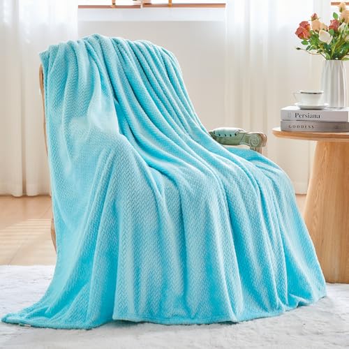 NEWCOSPLAY Super Soft Throw Blanket Turquoise Premium Silky Flannel Fleece Leaves Pattern Lightweight Bed Blanket All Season Use (Turquoise, Throw(50"x60")) - color: Turquoise, size: Throw(50"x60")